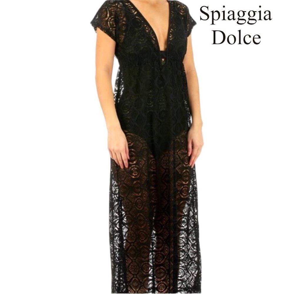 Spiaggia Dolce gorgeous black lace maxi swim coverup! Nwt!